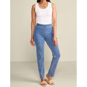 Soft Surroundings Ultimate Demin Pull On Slim Leg Jeans Light Rain Wash Sz L NWT
